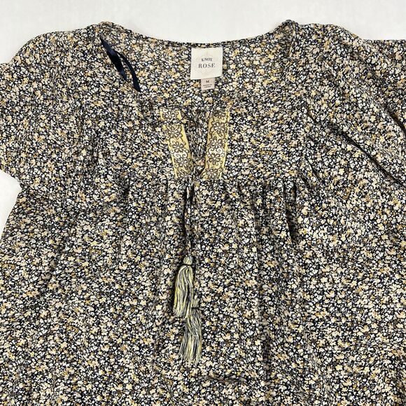 Knox Rose Brown Yellow Floral Flutter Sleeve A-Line Boho Peasant Dress Medium - Picture 4 of 12